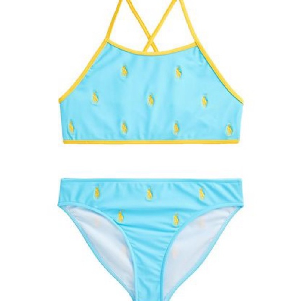 NWT Polo Ralph Lauren Girls Bikini - Light Blue w. Yellow, Size 16